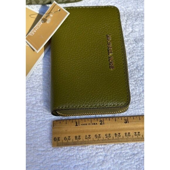 Michael Kors Smokey Olive Small Pebbled Leather Wallet Card Case 32F9GJ6D0L - Picture 11 of 12
